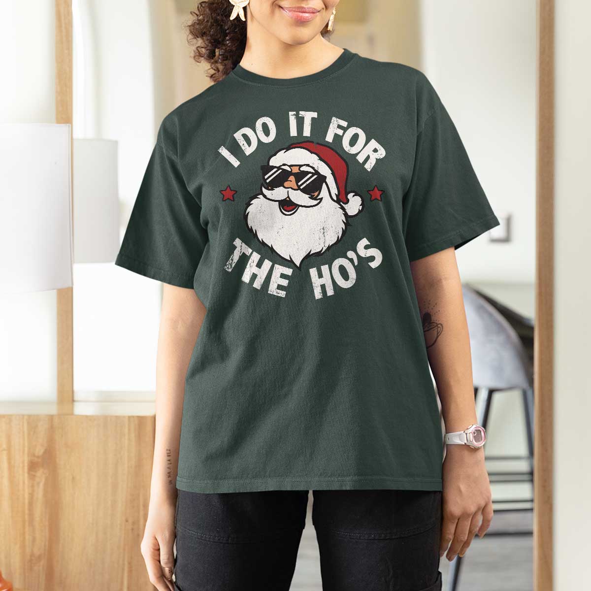 I Do It For The Ho's T Shirt For Women Funny Inappropriate Santa Christmas - Wonder Print Shop