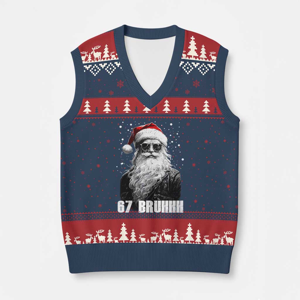 Cool Santa Claus Six Seven 67 Meme V-Neck Knit Sweater Vest Funny 6 7 Gen Alpha Slang Viral Meme - Wonder Print Shop