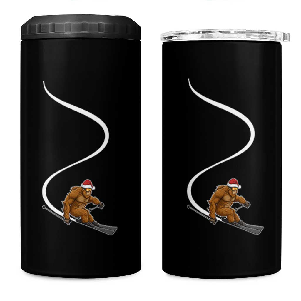 Christmas Bigfoot Skiing 4 in 1 Can Cooler Tumbler Funny Santa Sasquatch Ski Lover Mountain Skier Winter Sports - Wonder Print Shop