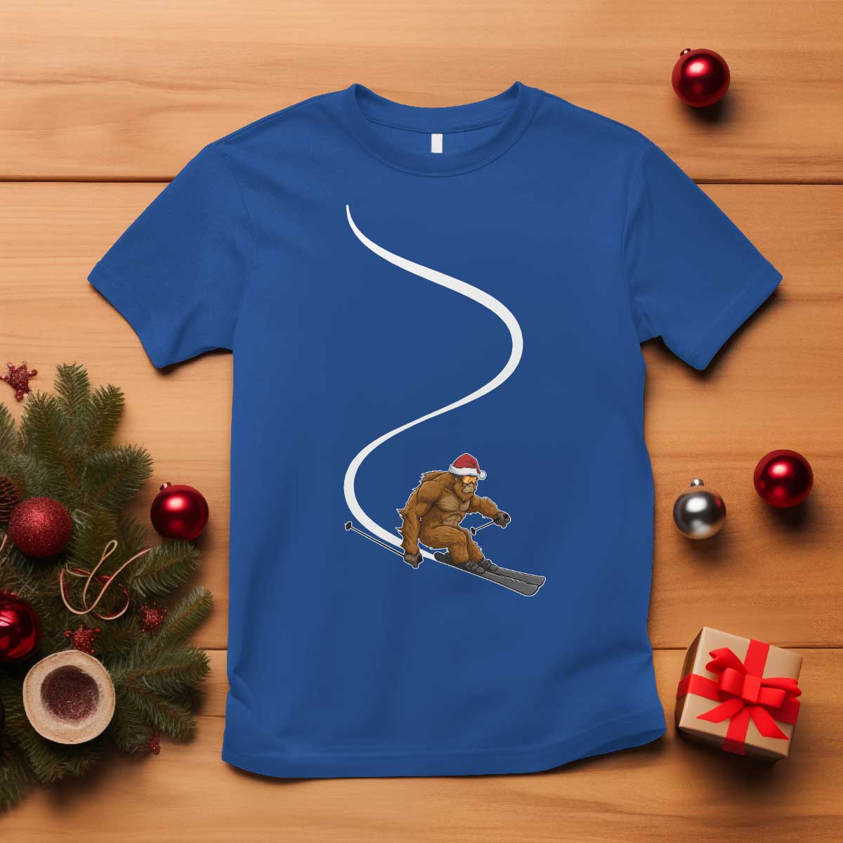 Christmas Bigfoot Skiing T Shirt Funny Santa Sasquatch Ski Lover Mountain Skier Winter Sports - Wonder Print Shop