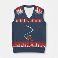 Xmas Bigfoot Skiing V-Neck Knit Sweater Vest Funny Santa Sasquatch Ski Lover Mountain Skier Winter Sports - Wonder Print Shop