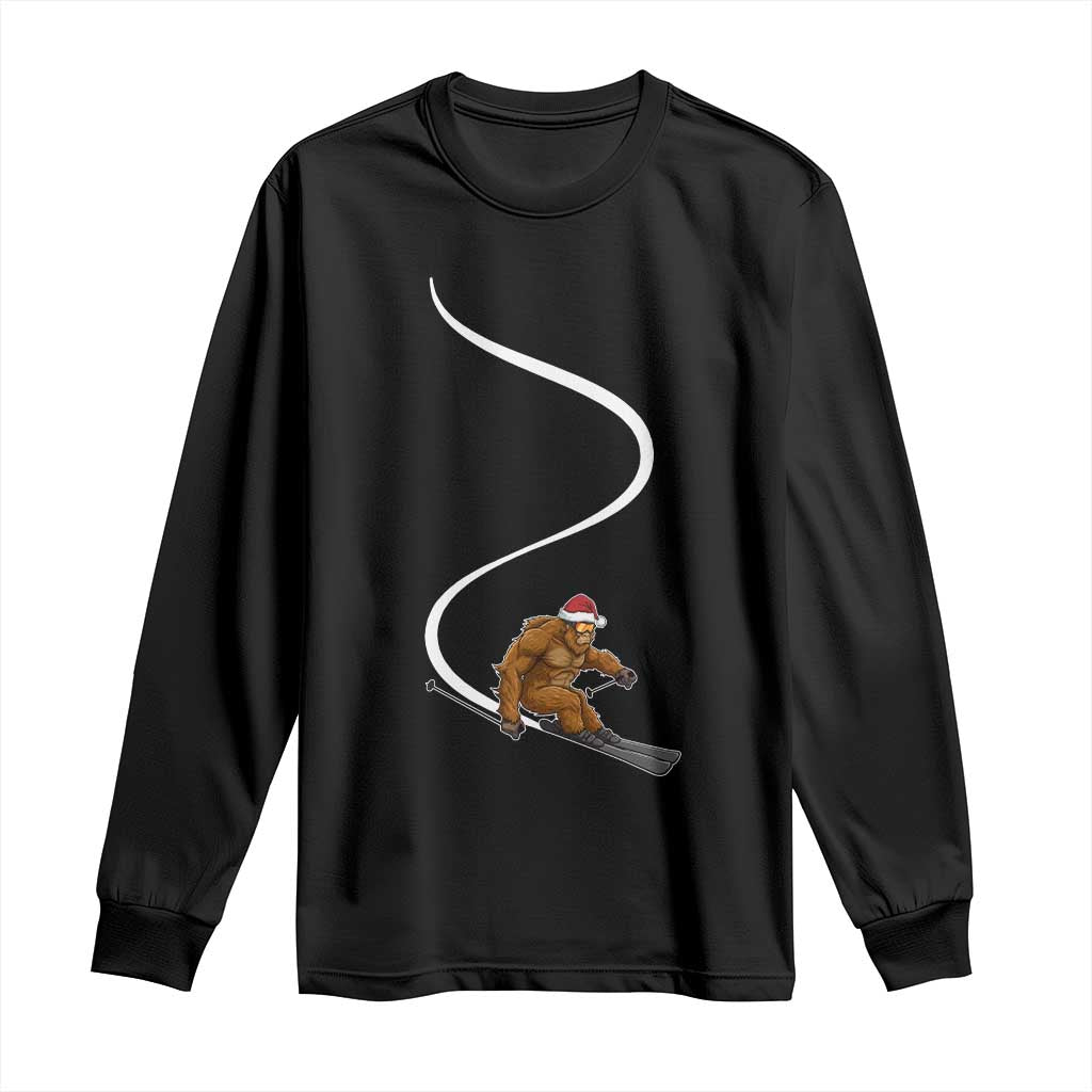 Christmas Bigfoot Skiing Long Sleeve Shirt Funny Santa Sasquatch Ski Lover Mountain Skier Winter Sports - Wonder Print Shop