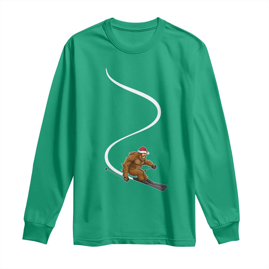 Christmas Bigfoot Skiing Long Sleeve Shirt Funny Santa Sasquatch Ski Lover Mountain Skier Winter Sports - Wonder Print Shop