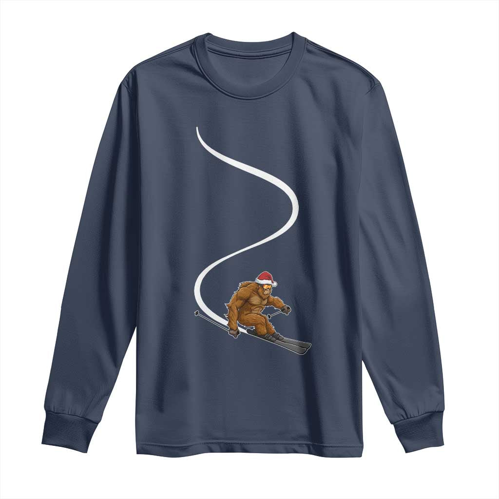 Christmas Bigfoot Skiing Long Sleeve Shirt Funny Santa Sasquatch Ski Lover Mountain Skier Winter Sports - Wonder Print Shop