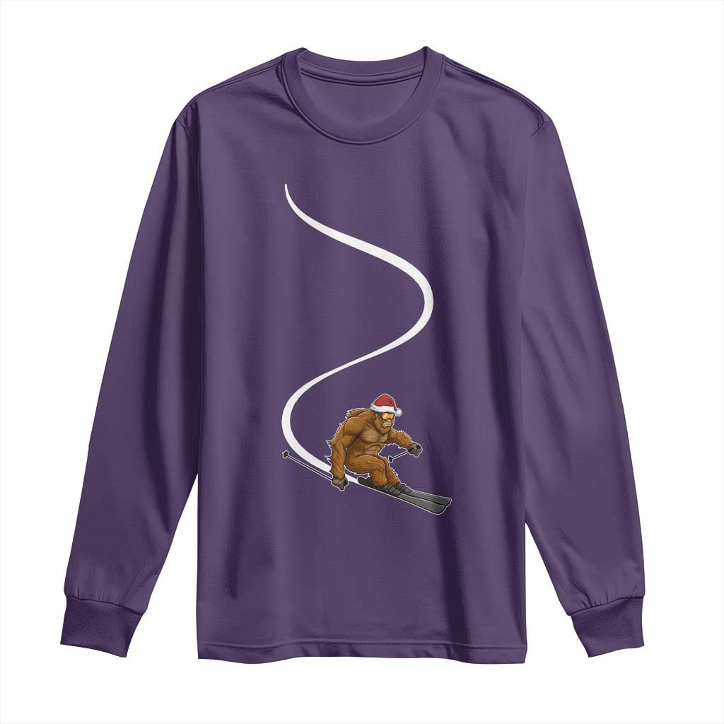 Christmas Bigfoot Skiing Long Sleeve Shirt Funny Santa Sasquatch Ski Lover Mountain Skier Winter Sports - Wonder Print Shop