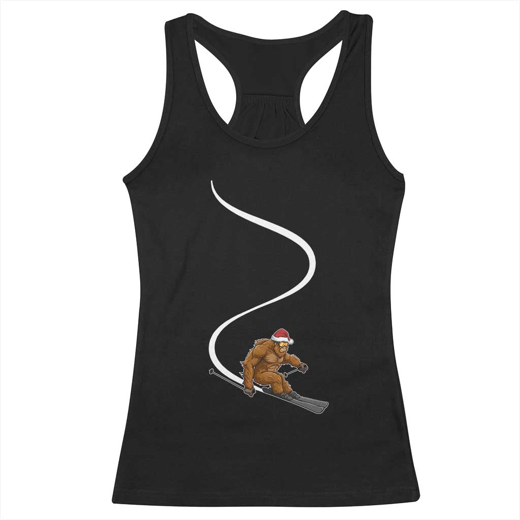 Christmas Bigfoot Skiing Racerback Tank Top Funny Santa Sasquatch Ski Lover Mountain Skier Winter Sports - Wonder Print Shop
