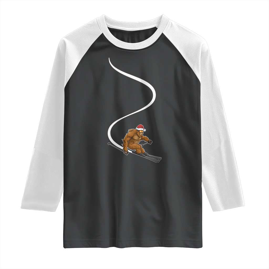 Christmas Bigfoot Skiing Raglan Shirt Funny Santa Sasquatch Ski Lover Mountain Skier Winter Sports - Wonder Print Shop