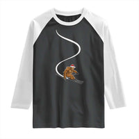 Christmas Bigfoot Skiing Raglan Shirt Funny Santa Sasquatch Ski Lover Mountain Skier Winter Sports - Wonder Print Shop