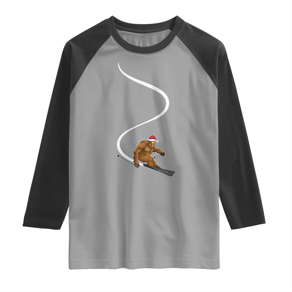Christmas Bigfoot Skiing Raglan Shirt Funny Santa Sasquatch Ski Lover Mountain Skier Winter Sports - Wonder Print Shop
