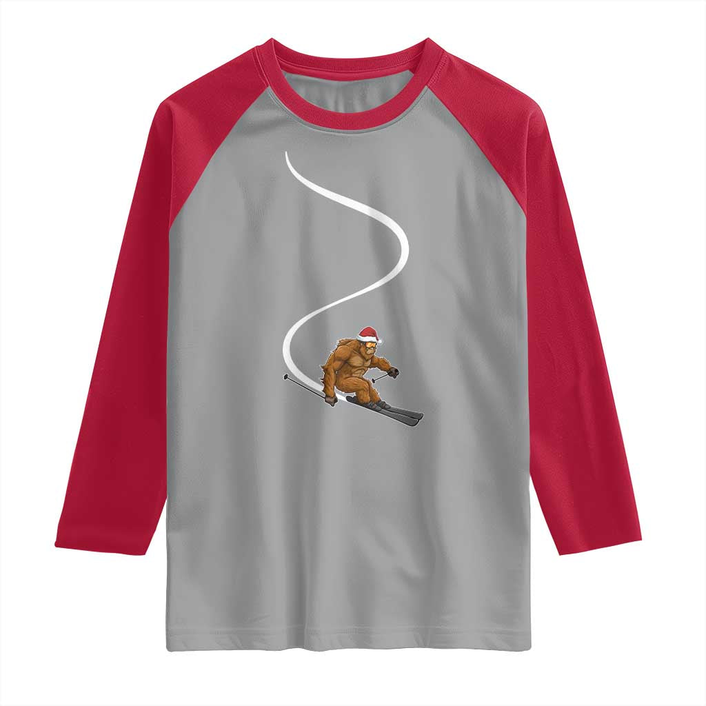 Christmas Bigfoot Skiing Raglan Shirt Funny Santa Sasquatch Ski Lover Mountain Skier Winter Sports - Wonder Print Shop