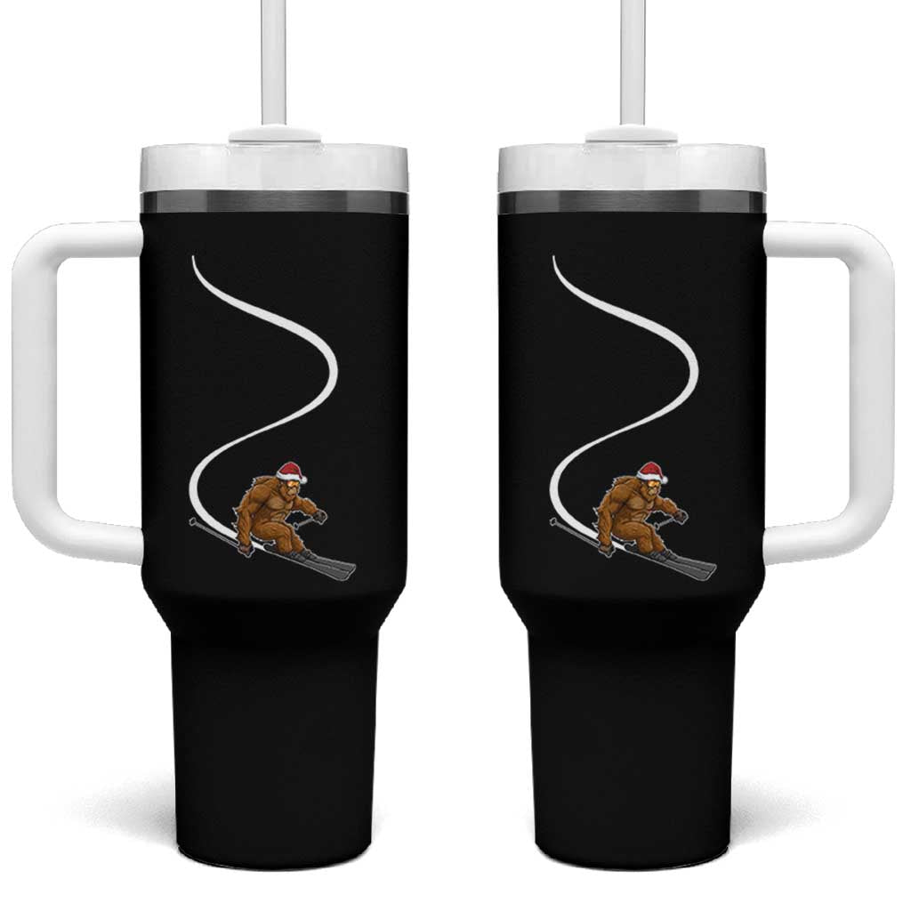 Christmas Bigfoot Skiing Tumbler With Handle Funny Santa Sasquatch Ski Lover Mountain Skier Winter Sports - Wonder Print Shop