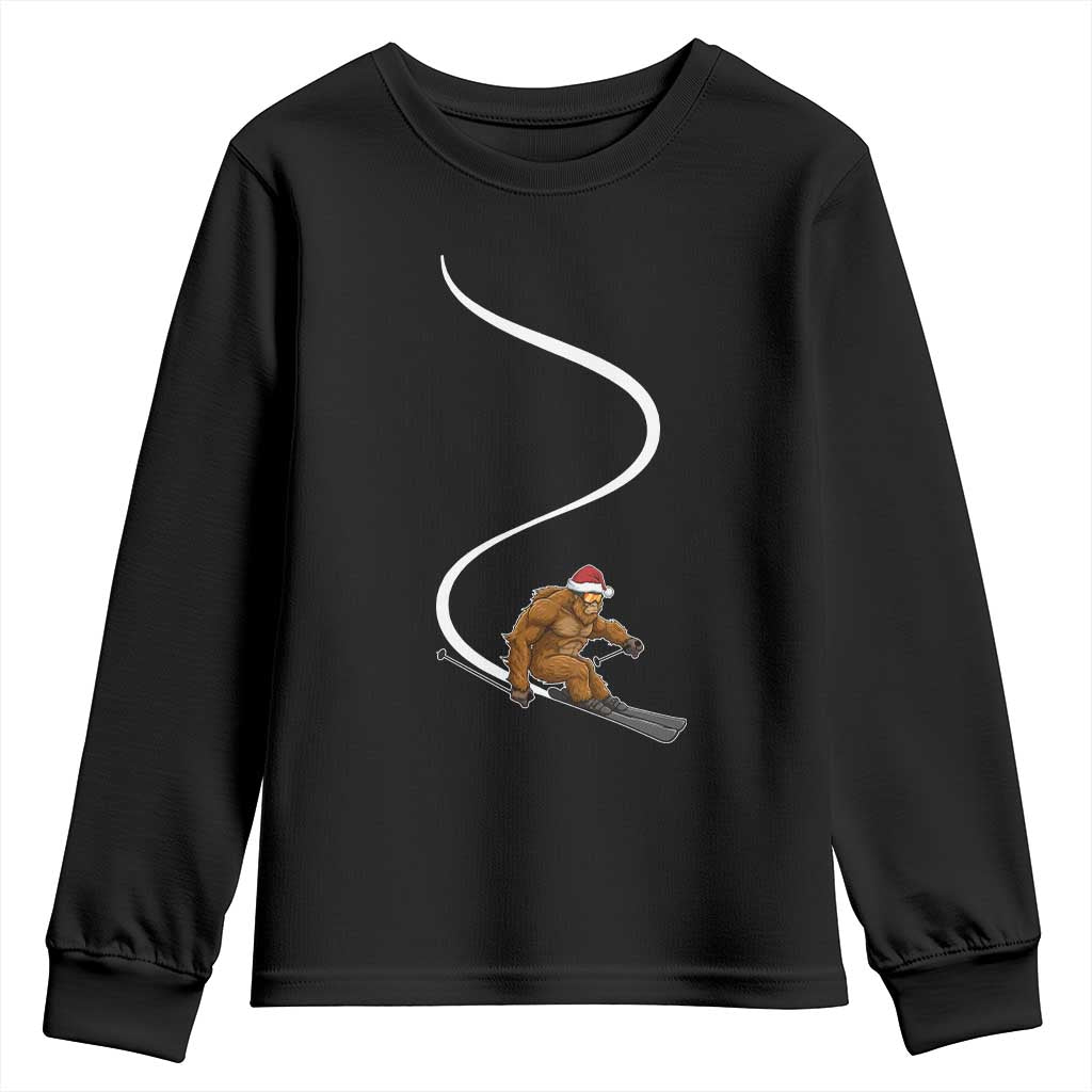 Christmas Bigfoot Skiing Youth Sweatshirt Funny Santa Sasquatch Ski Lover Mountain Skier Winter Sports - Wonder Print Shop