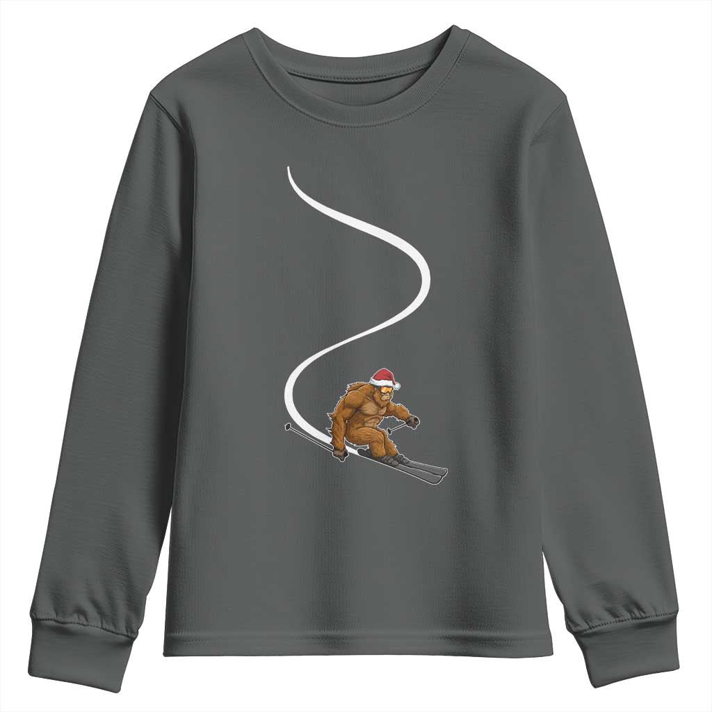 Christmas Bigfoot Skiing Youth Sweatshirt Funny Santa Sasquatch Ski Lover Mountain Skier Winter Sports - Wonder Print Shop
