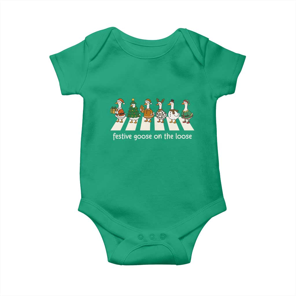Funny Christmas Goose Baby Onesie Festive Goose On The Loose Xmas Meme - Wonder Print Shop