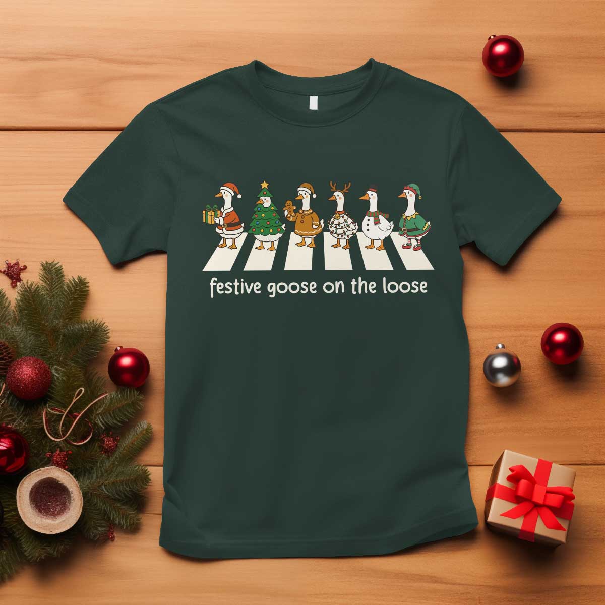 Funny Christmas Goose T Shirt Festive Goose On The Loose Xmas Meme - Wonder Print Shop