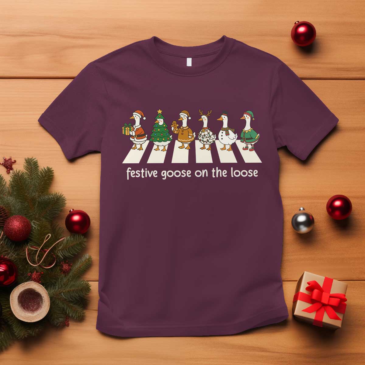 Funny Christmas Goose T Shirt Festive Goose On The Loose Xmas Meme - Wonder Print Shop