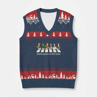 Funny Xmas Goose V-Neck Knit Sweater Vest Festive Goose On The Loose Xmas Meme - Wonder Print Shop