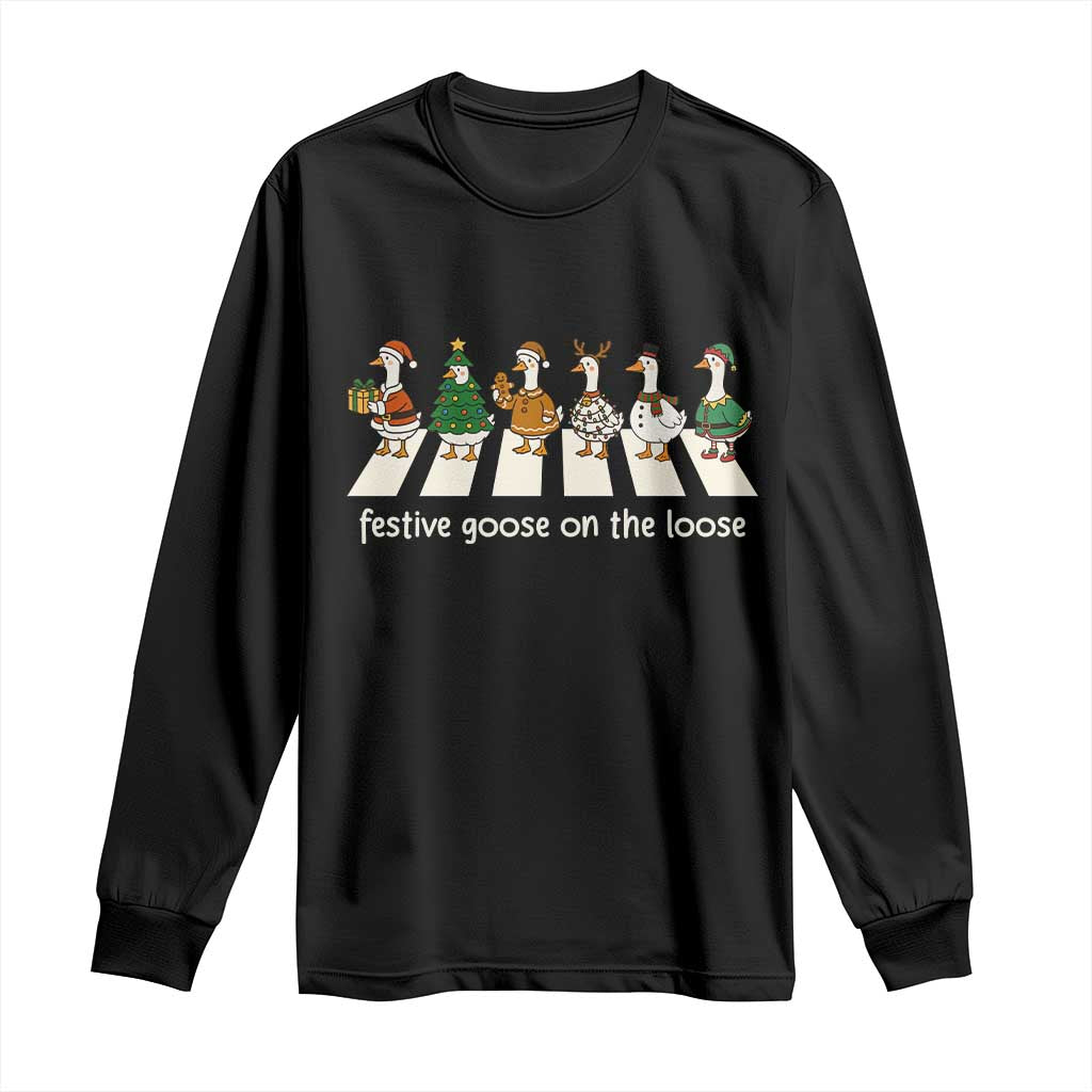 Funny Christmas Goose Long Sleeve Shirt Festive Goose On The Loose Xmas Meme - Wonder Print Shop