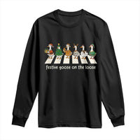 Funny Christmas Goose Long Sleeve Shirt Festive Goose On The Loose Xmas Meme - Wonder Print Shop
