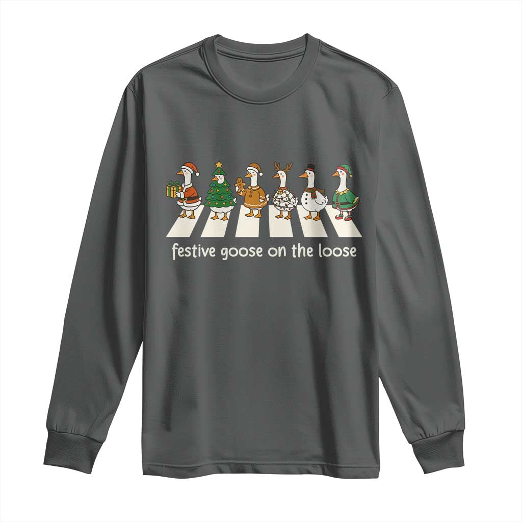 Funny Christmas Goose Long Sleeve Shirt Festive Goose On The Loose Xmas Meme - Wonder Print Shop