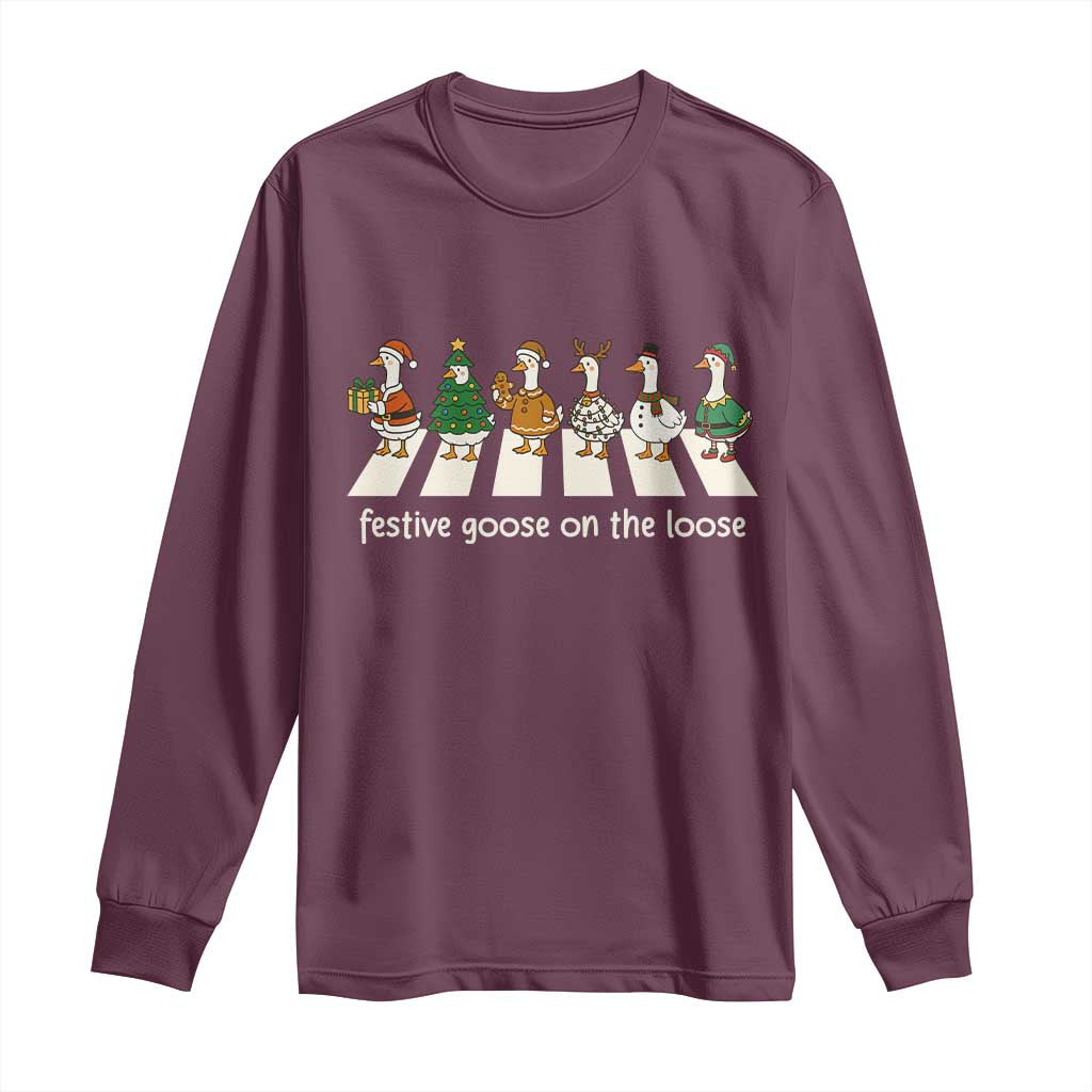 Funny Christmas Goose Long Sleeve Shirt Festive Goose On The Loose Xmas Meme - Wonder Print Shop