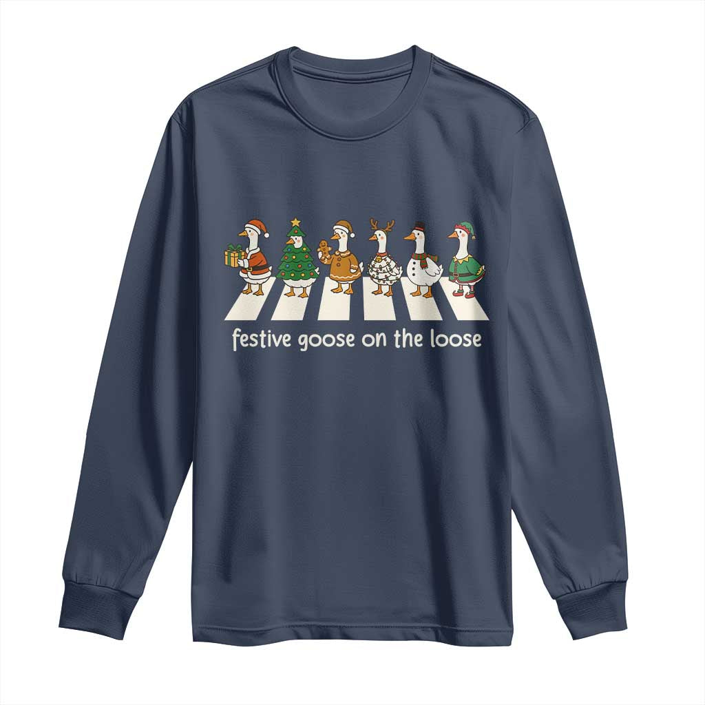 Funny Christmas Goose Long Sleeve Shirt Festive Goose On The Loose Xmas Meme - Wonder Print Shop