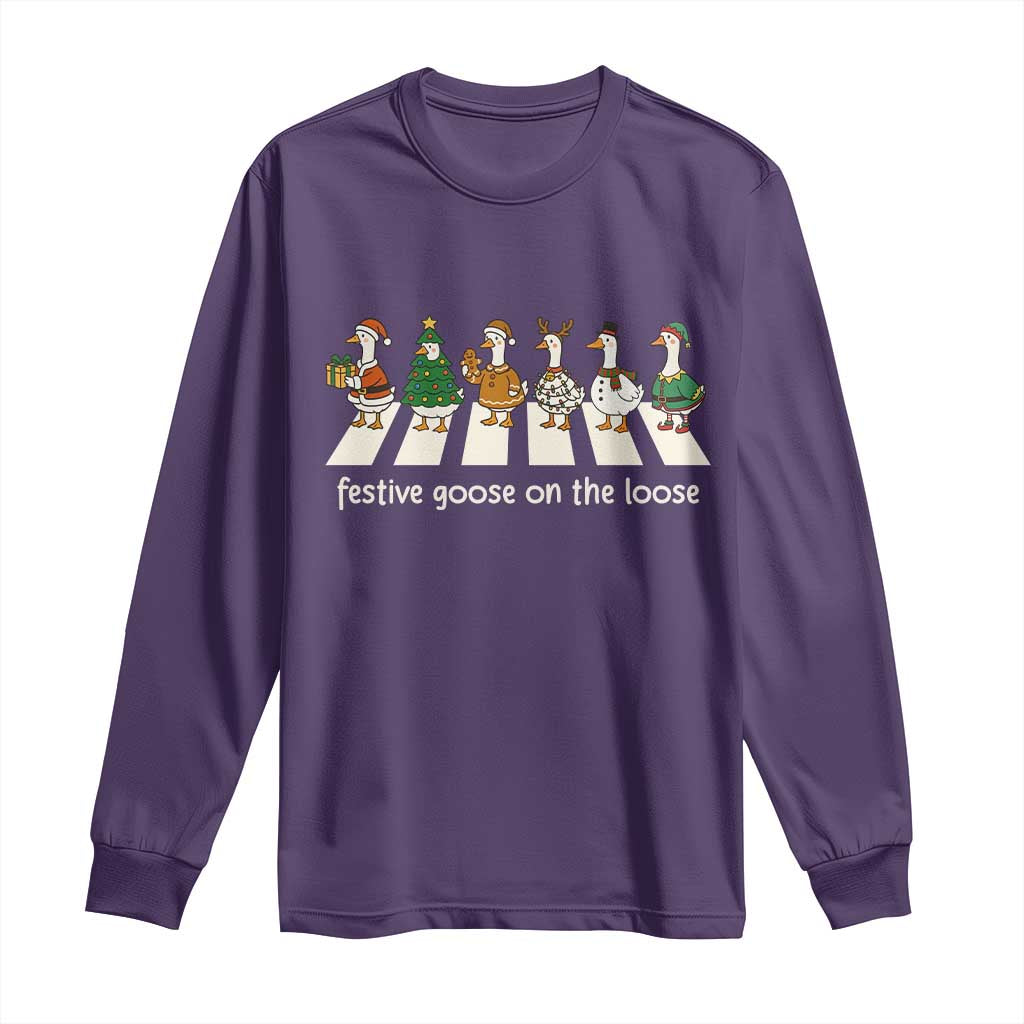 Funny Christmas Goose Long Sleeve Shirt Festive Goose On The Loose Xmas Meme - Wonder Print Shop