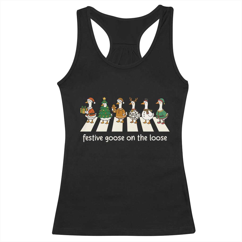Funny Christmas Goose Racerback Tank Top Festive Goose On The Loose Xmas Meme - Wonder Print Shop