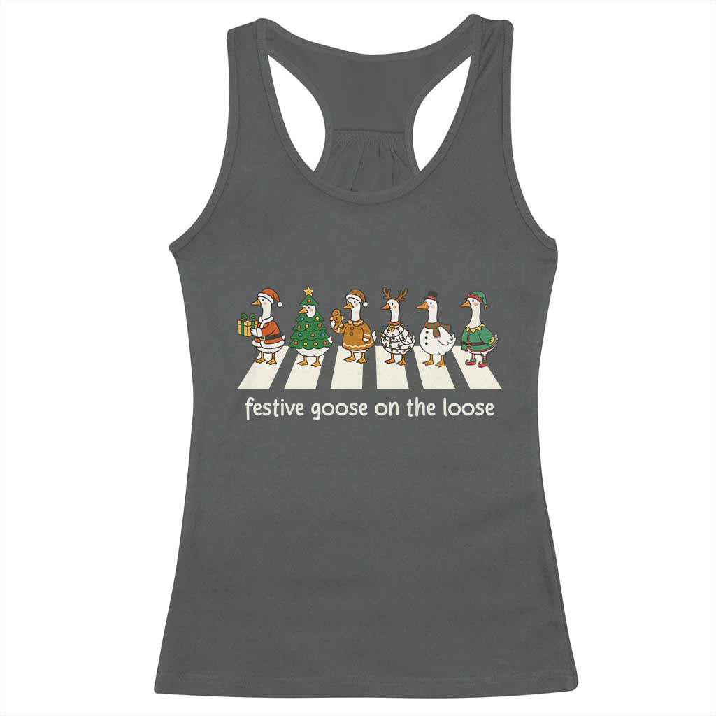Funny Christmas Goose Racerback Tank Top Festive Goose On The Loose Xmas Meme - Wonder Print Shop