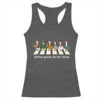 Funny Christmas Goose Racerback Tank Top Festive Goose On The Loose Xmas Meme - Wonder Print Shop