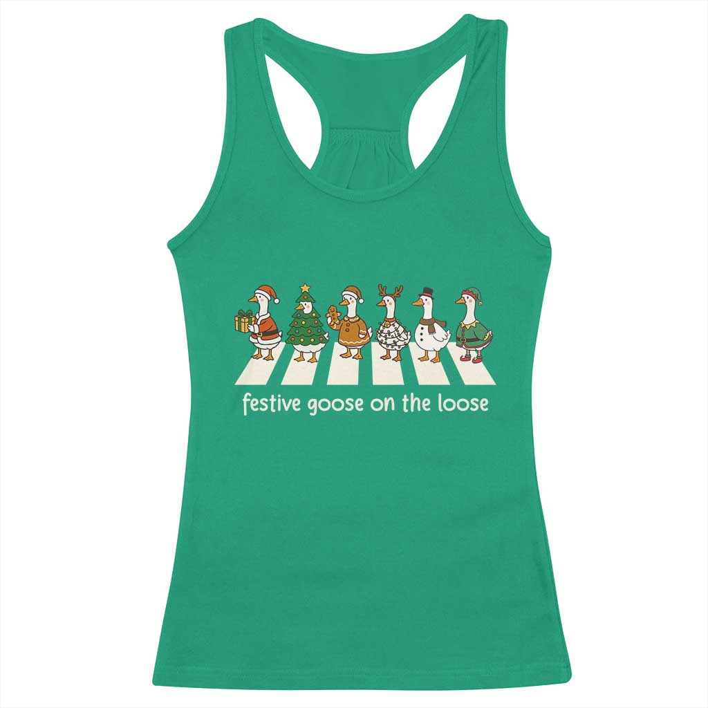 Funny Christmas Goose Racerback Tank Top Festive Goose On The Loose Xmas Meme - Wonder Print Shop
