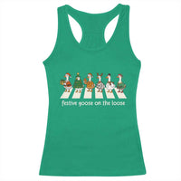 Funny Christmas Goose Racerback Tank Top Festive Goose On The Loose Xmas Meme - Wonder Print Shop