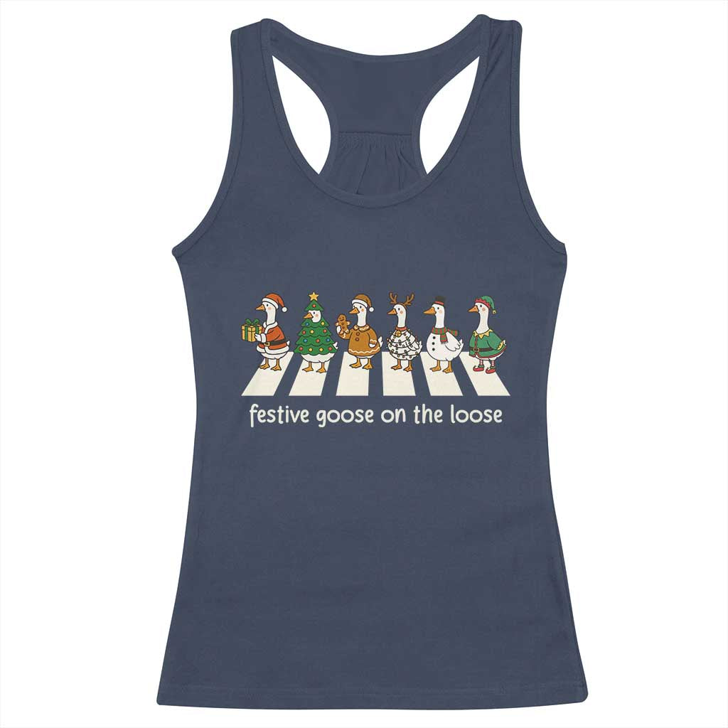 Funny Christmas Goose Racerback Tank Top Festive Goose On The Loose Xmas Meme - Wonder Print Shop