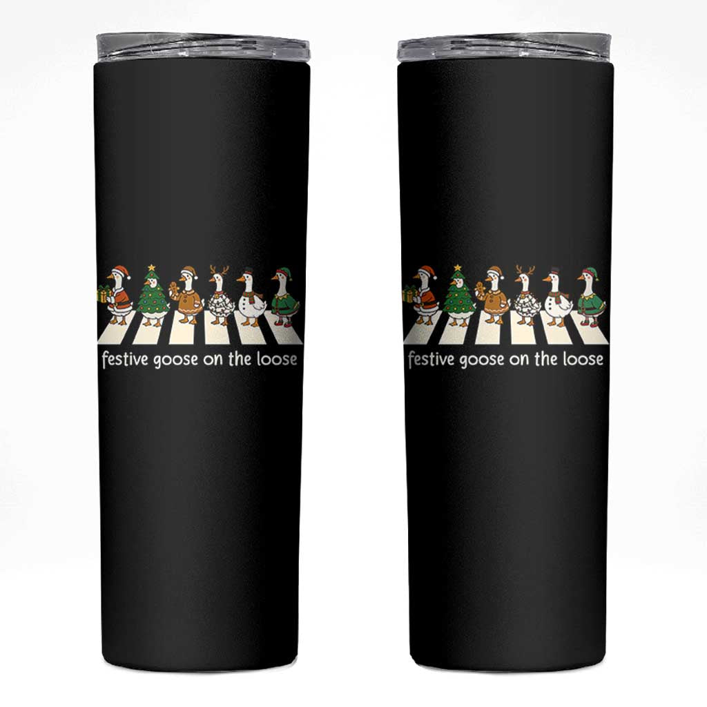 Funny Christmas Goose Skinny Tumbler Festive Goose On The Loose Xmas Meme - Wonder Print Shop