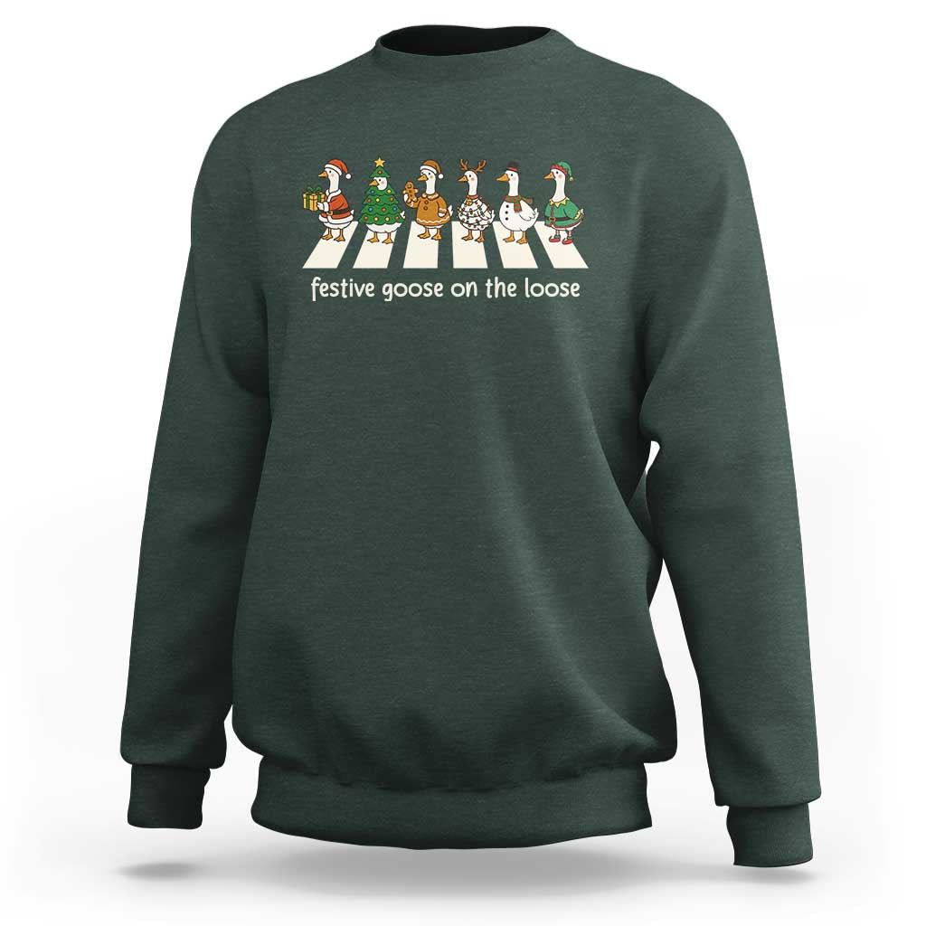 Funny Christmas Goose Sweatshirt Festive Goose On The Loose Xmas Meme - Wonder Print Shop