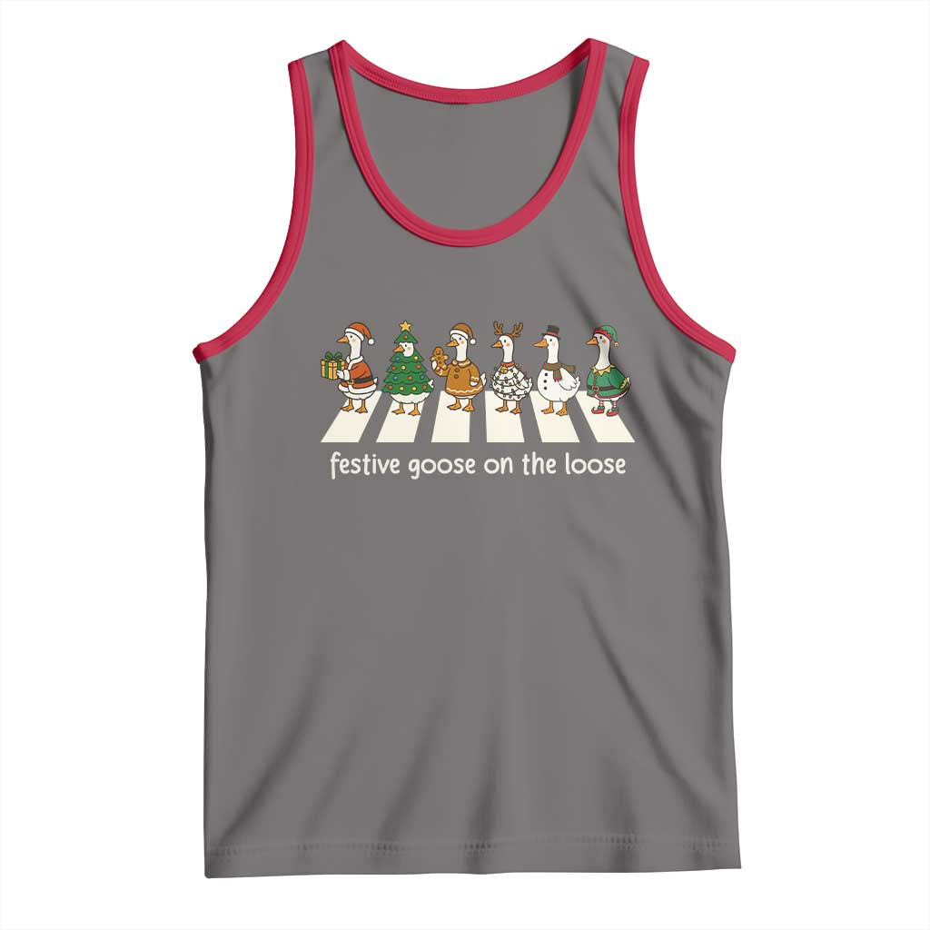 Funny Christmas Goose Tank Top Festive Goose On The Loose Xmas Meme - Wonder Print Shop