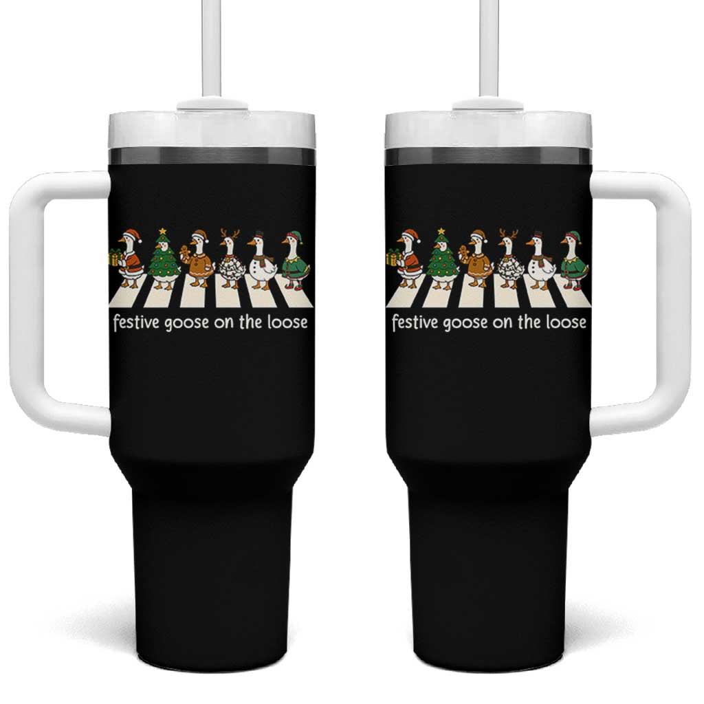 Funny Christmas Goose Tumbler With Handle Festive Goose On The Loose Xmas Meme - Wonder Print Shop