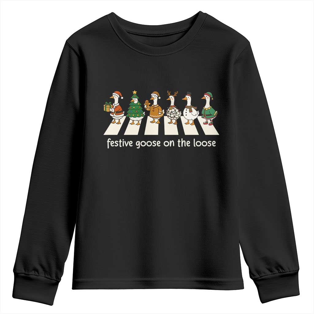 Funny Christmas Goose Youth Sweatshirt Festive Goose On The Loose Xmas Meme - Wonder Print Shop