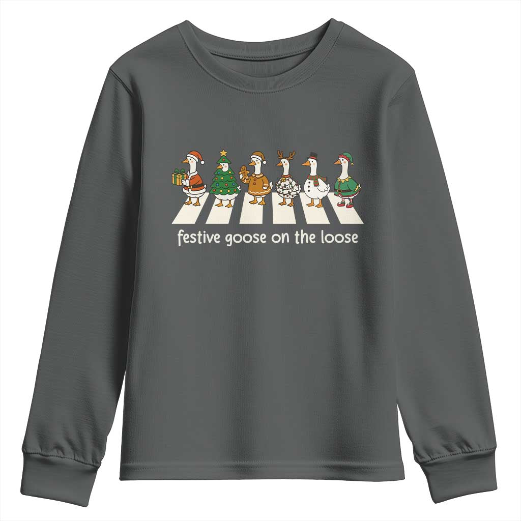 Funny Christmas Goose Youth Sweatshirt Festive Goose On The Loose Xmas Meme - Wonder Print Shop