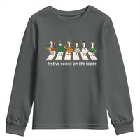 Funny Christmas Goose Youth Sweatshirt Festive Goose On The Loose Xmas Meme - Wonder Print Shop