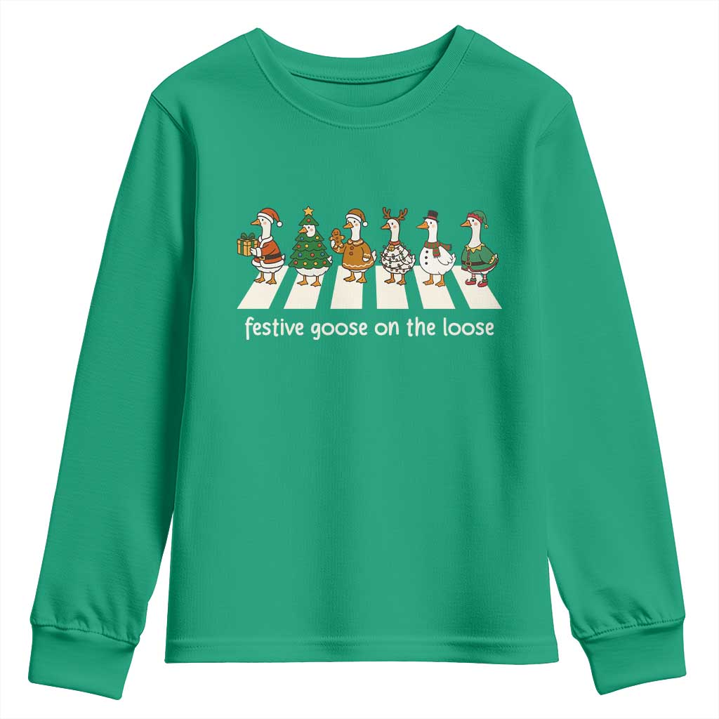 Funny Christmas Goose Youth Sweatshirt Festive Goose On The Loose Xmas Meme - Wonder Print Shop