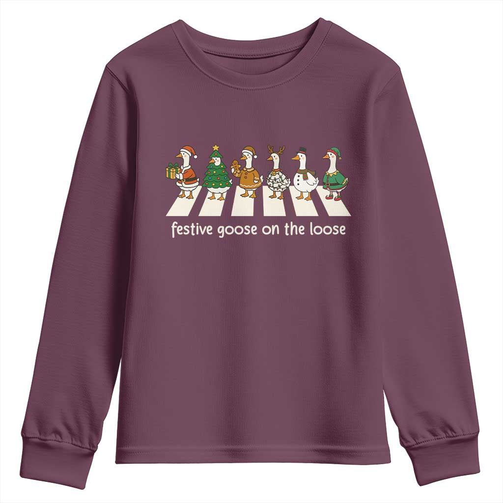 Funny Christmas Goose Youth Sweatshirt Festive Goose On The Loose Xmas Meme - Wonder Print Shop