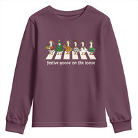 Funny Christmas Goose Youth Sweatshirt Festive Goose On The Loose Xmas Meme - Wonder Print Shop