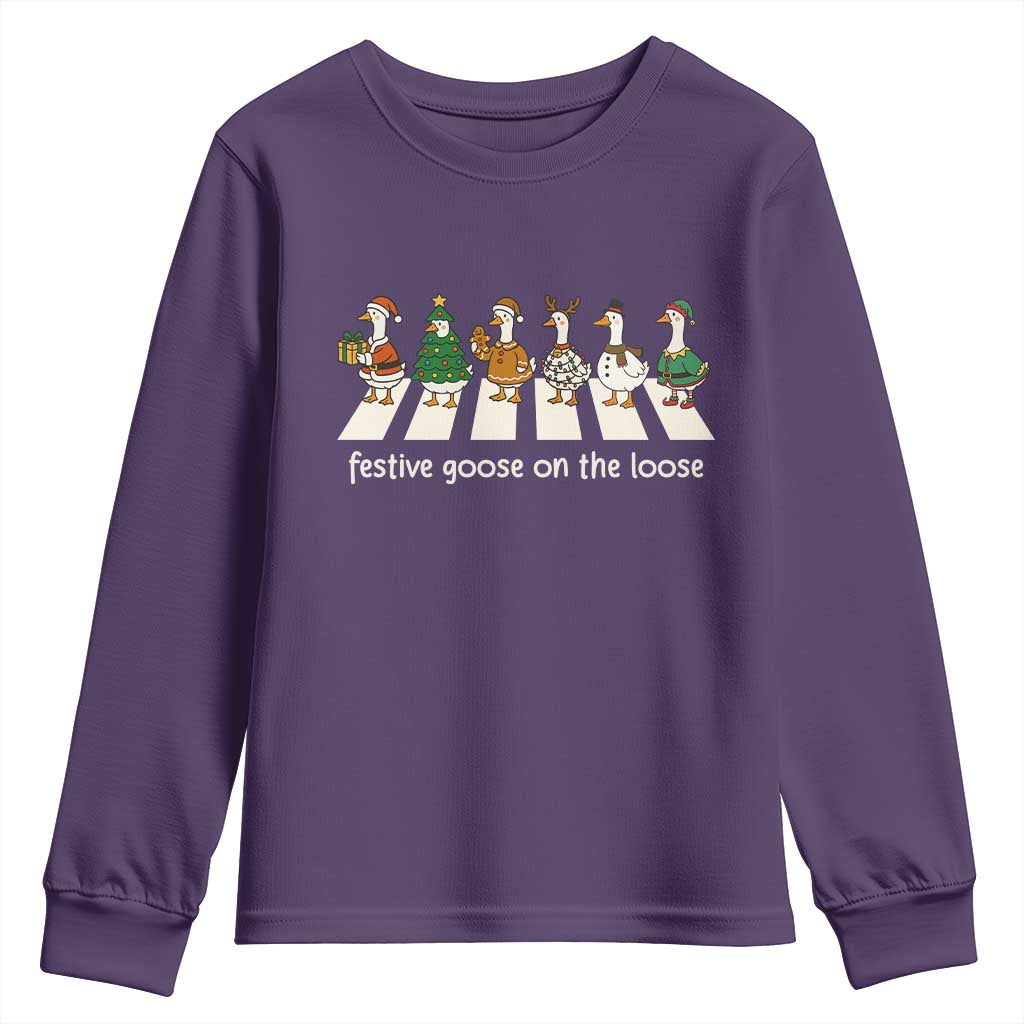 Funny Christmas Goose Youth Sweatshirt Festive Goose On The Loose Xmas Meme - Wonder Print Shop