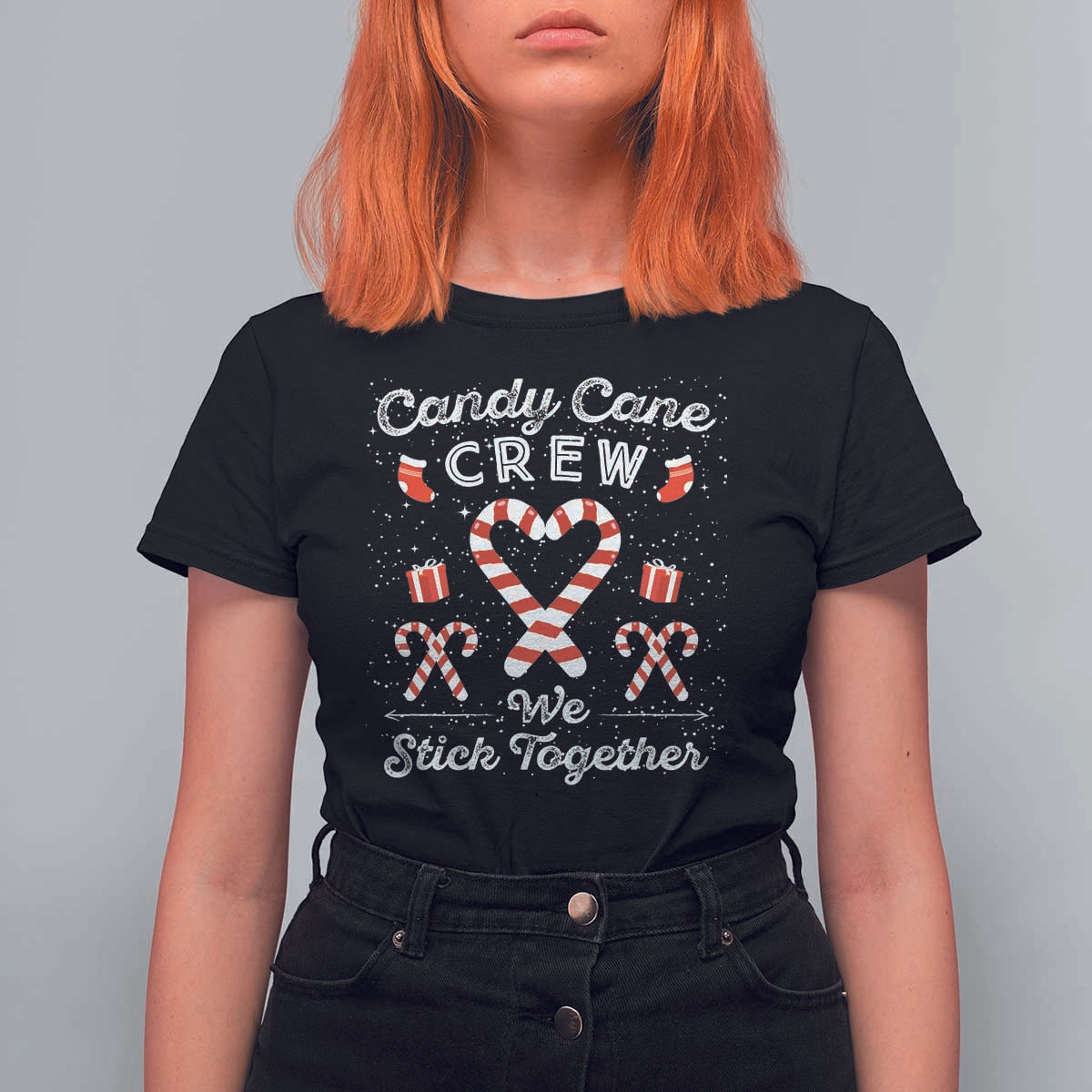 Christmas Family Matching T Shirt For Women Candy Cane Heart Holiday - Wonder Print Shop