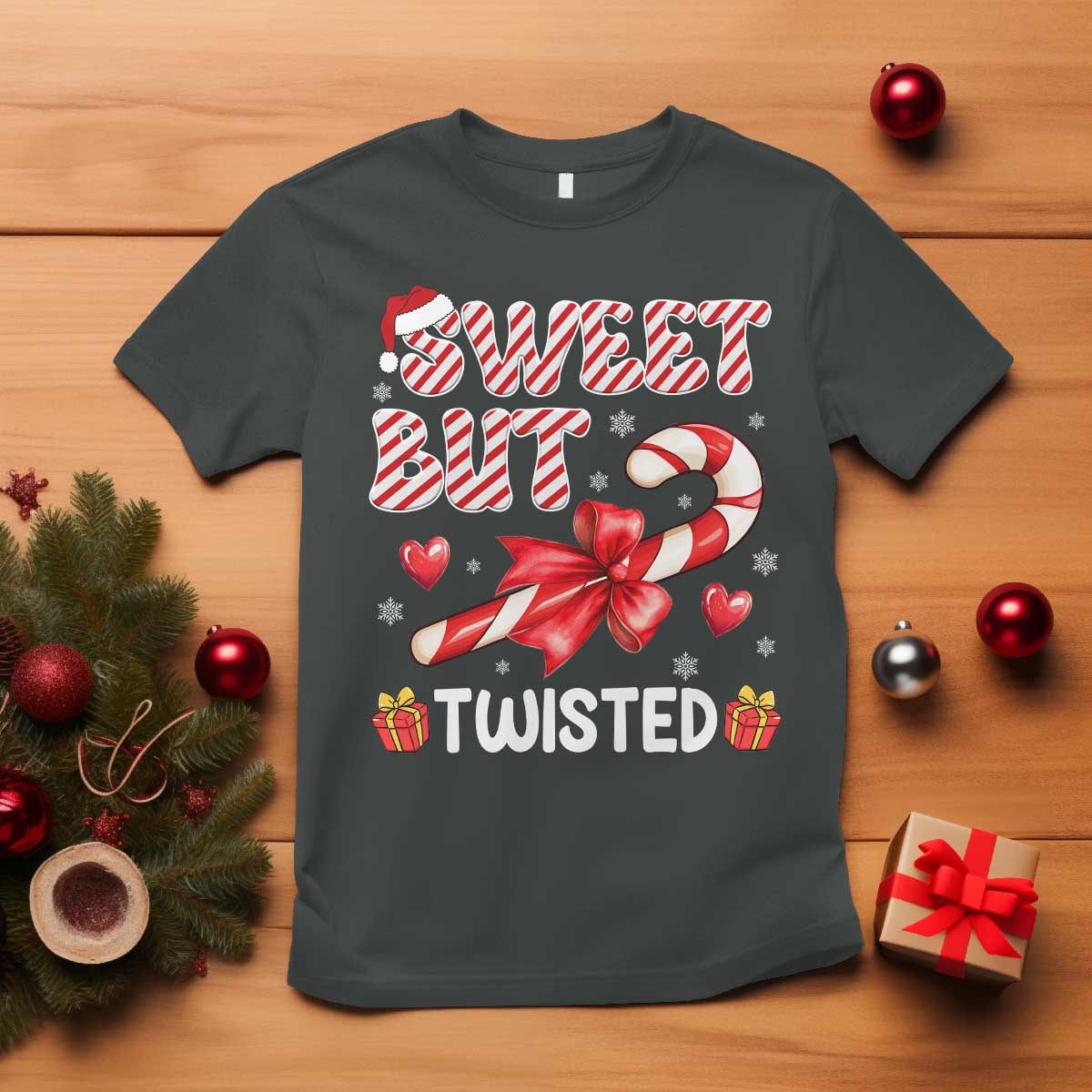 Funny Christmas T Shirt Sweet But Twisted Candy Cane Xmas Holiday - Wonder Print Shop
