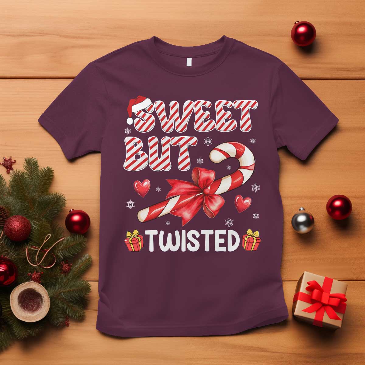 Funny Christmas T Shirt Sweet But Twisted Candy Cane Xmas Holiday - Wonder Print Shop