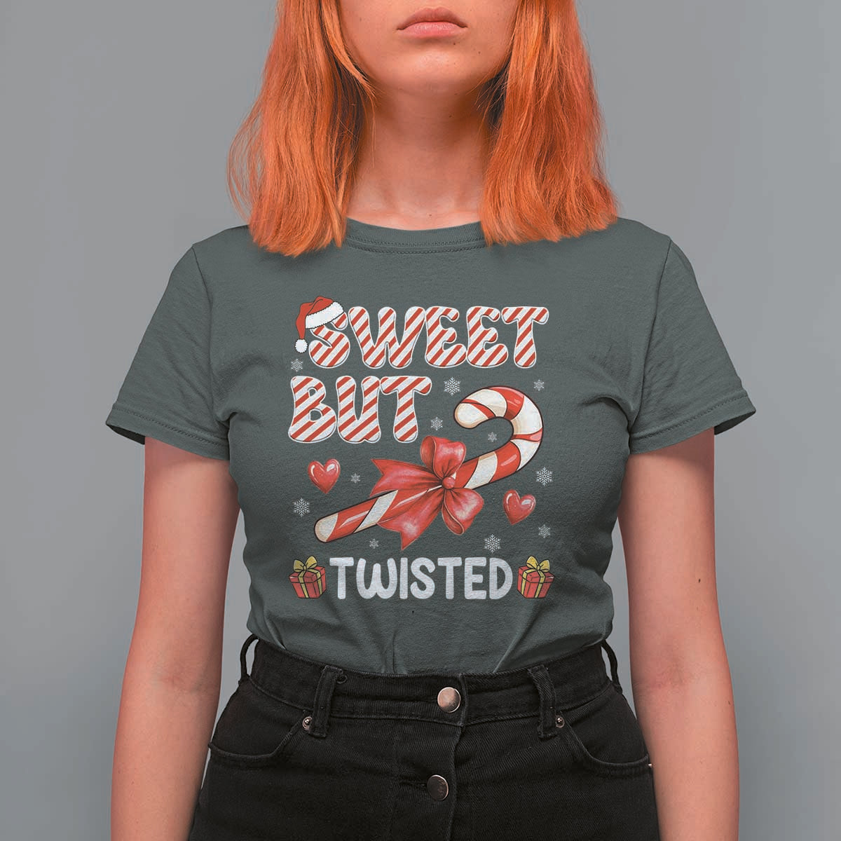 Funny Christmas T Shirt For Women Sweet But Twisted Candy Cane Xmas Holiday - Wonder Print Shop