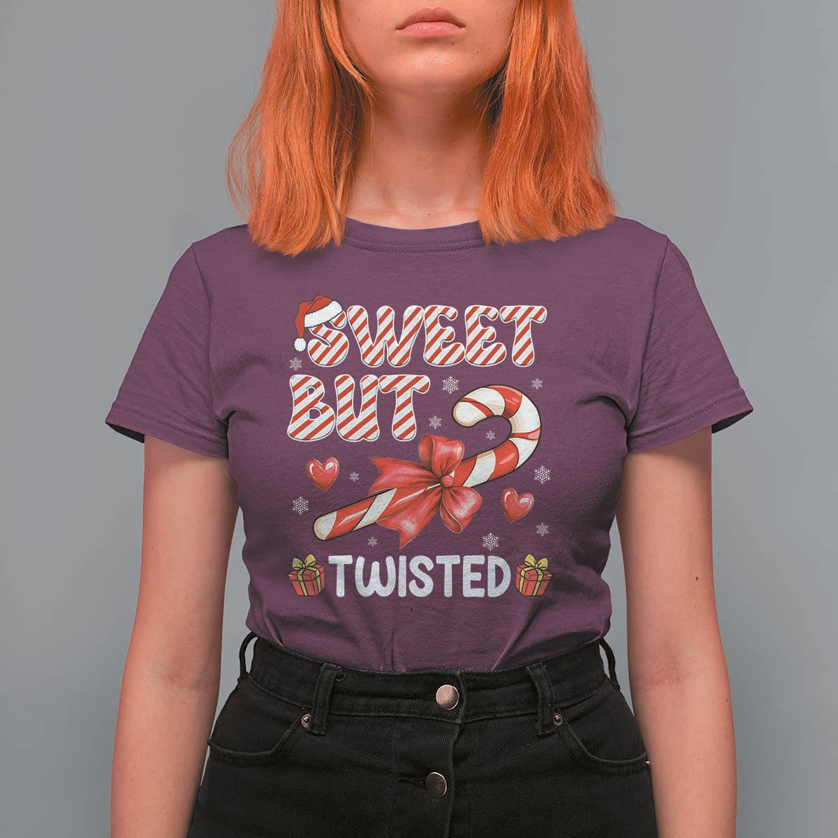 Funny Christmas T Shirt For Women Sweet But Twisted Candy Cane Xmas Holiday - Wonder Print Shop