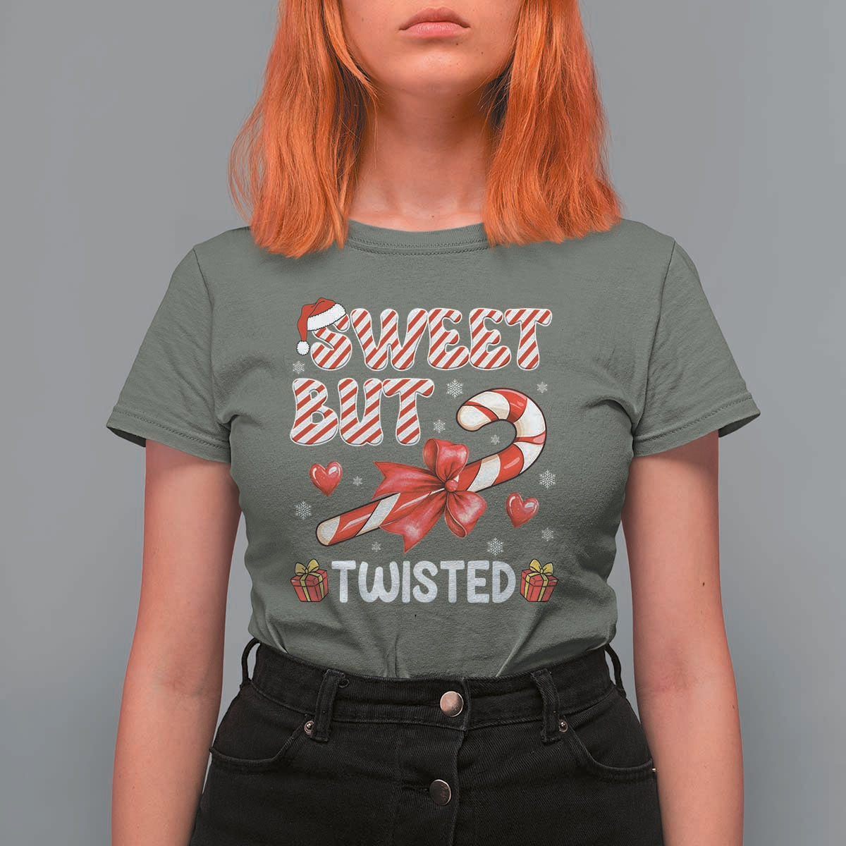 Funny Christmas T Shirt For Women Sweet But Twisted Candy Cane Xmas Holiday - Wonder Print Shop